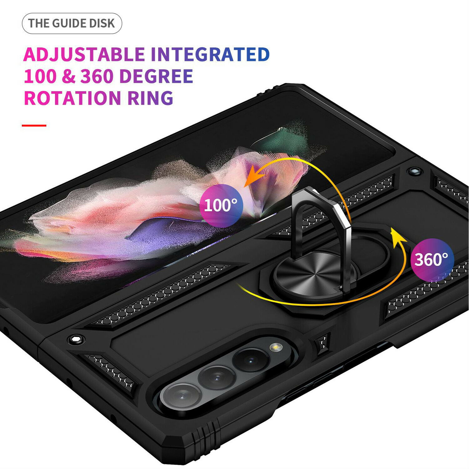 Protectores para celular  para Samsung  Z Fold 3 5G Funda reforzada con anillo v2 Negro